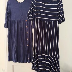 Pink Blush - Set of 2 Navy / Navy Blue Striped Maternity Midi Dress